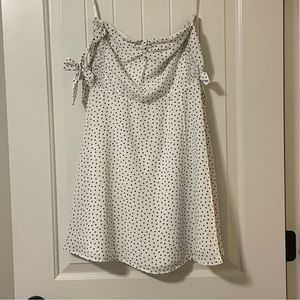 Off the shoulder white and black polka dot LuLu’s dress